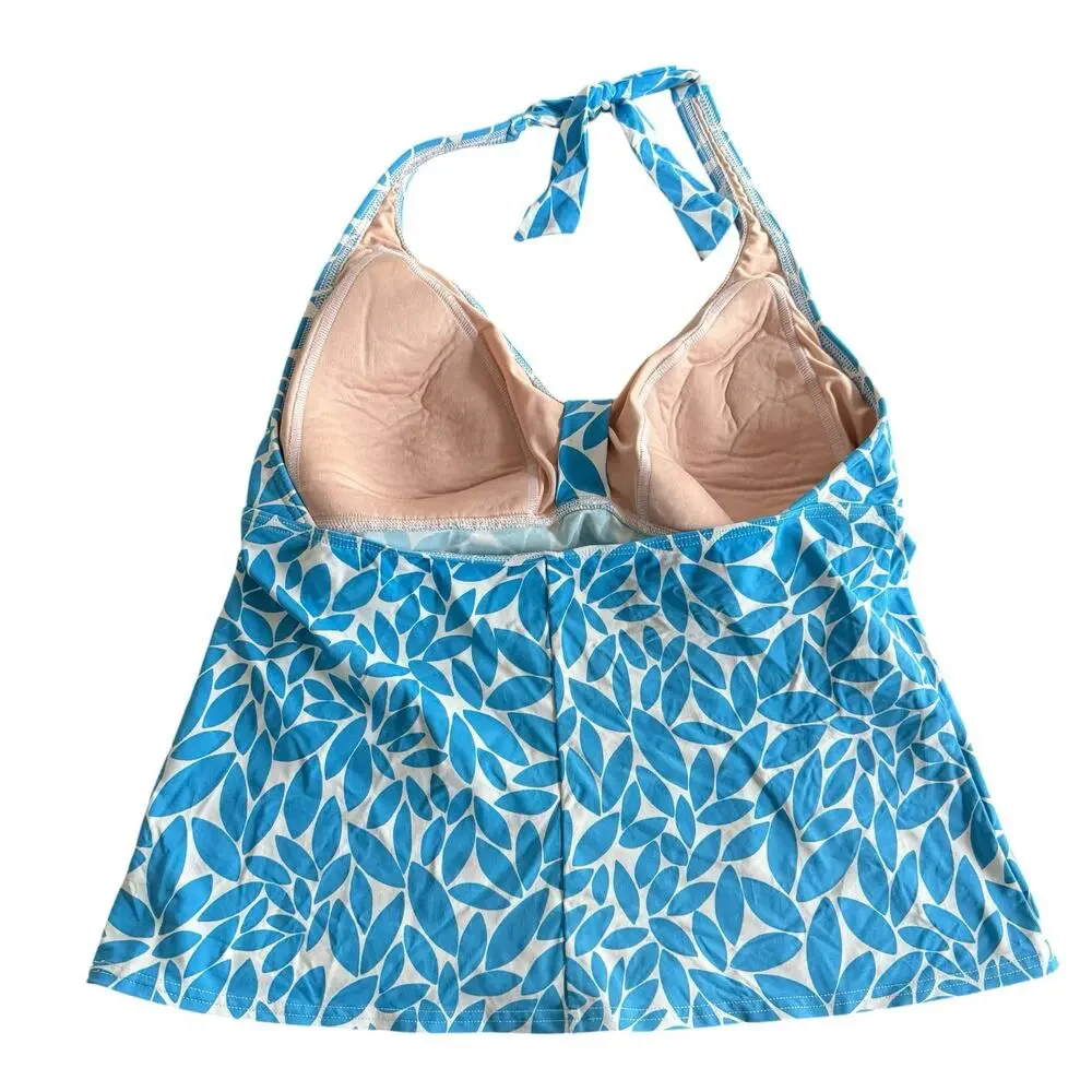 Lands End Women’s tankini top aqua/torquiose petal pattern, halter, 14
